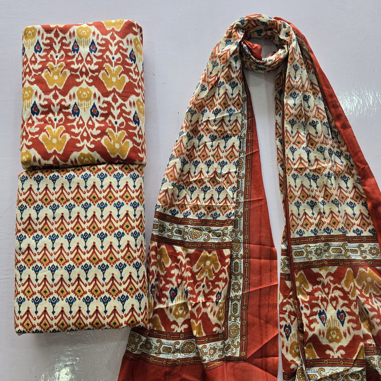 Ikat Floral 3Pc Suit Set — Rust Red