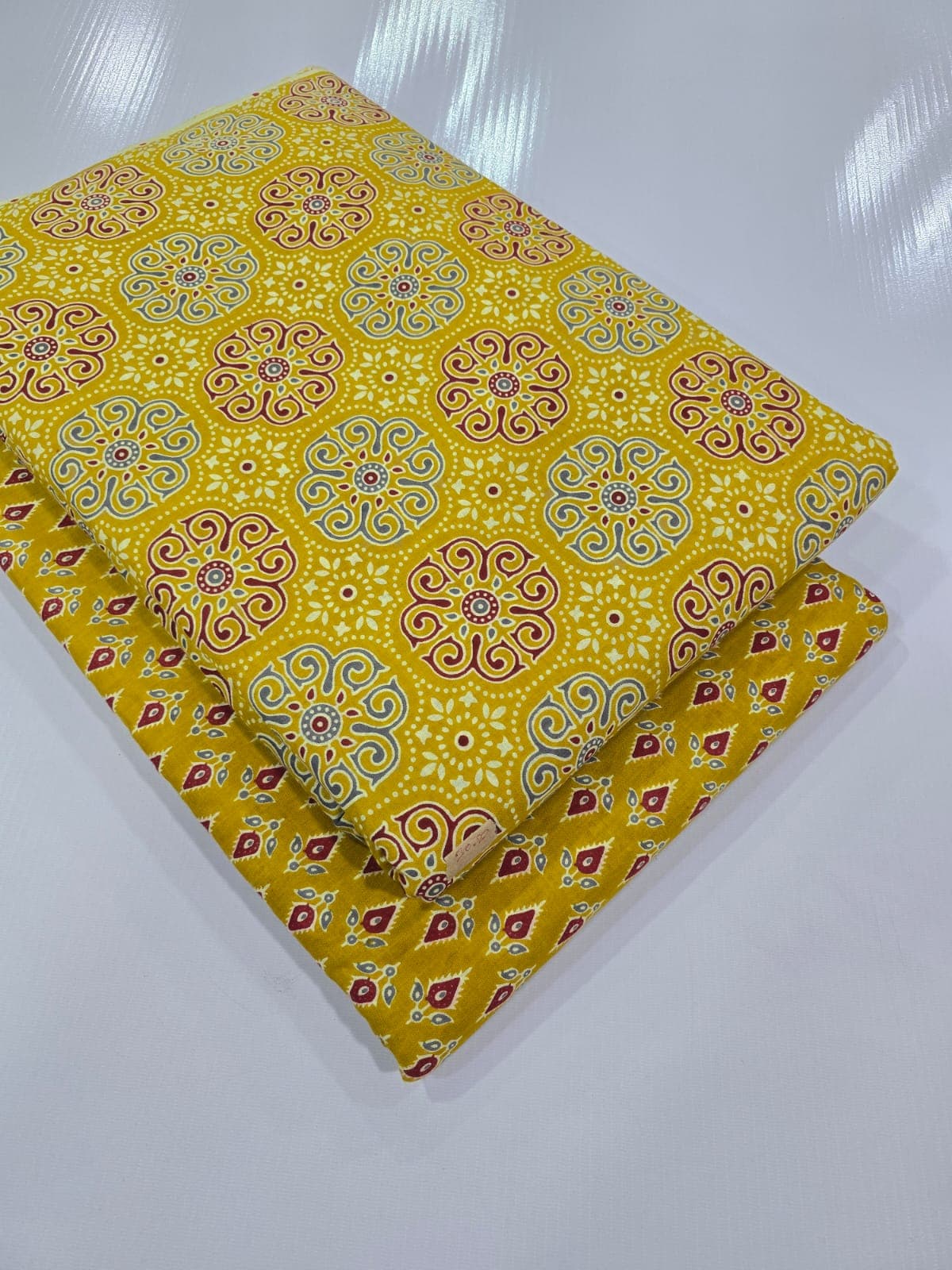 Ajrakh Medallion Cotton — Mustard