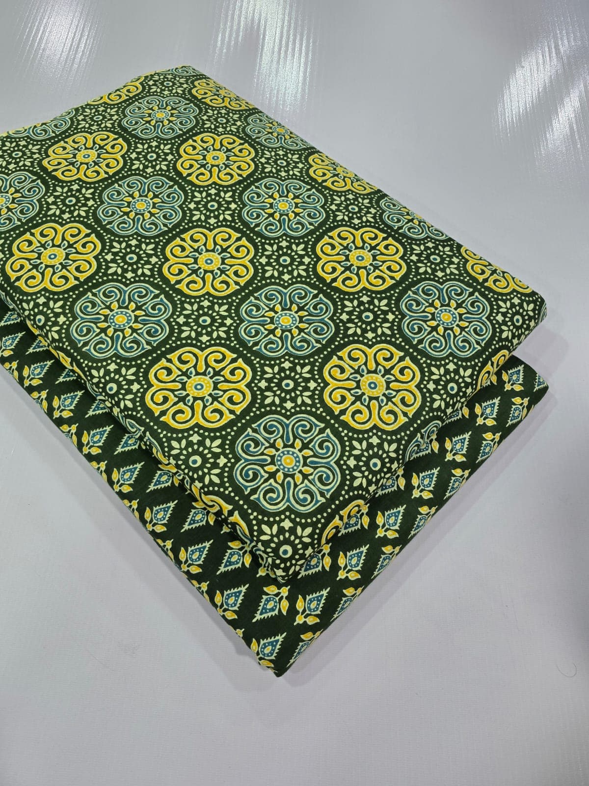 Ajrakh Medallion Cotton — Bottle Green