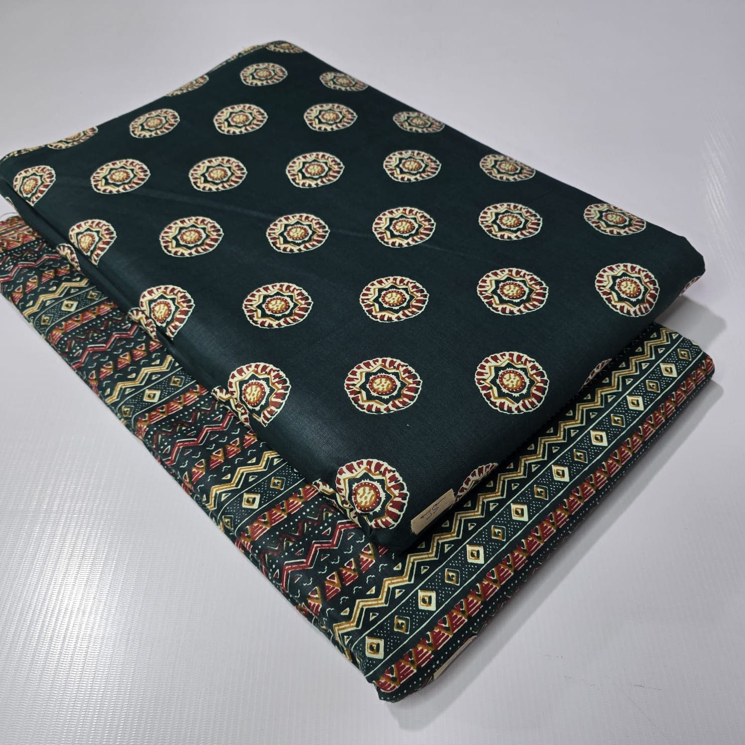 Ajrakh Medallion Dot Cotton — Bottle Green