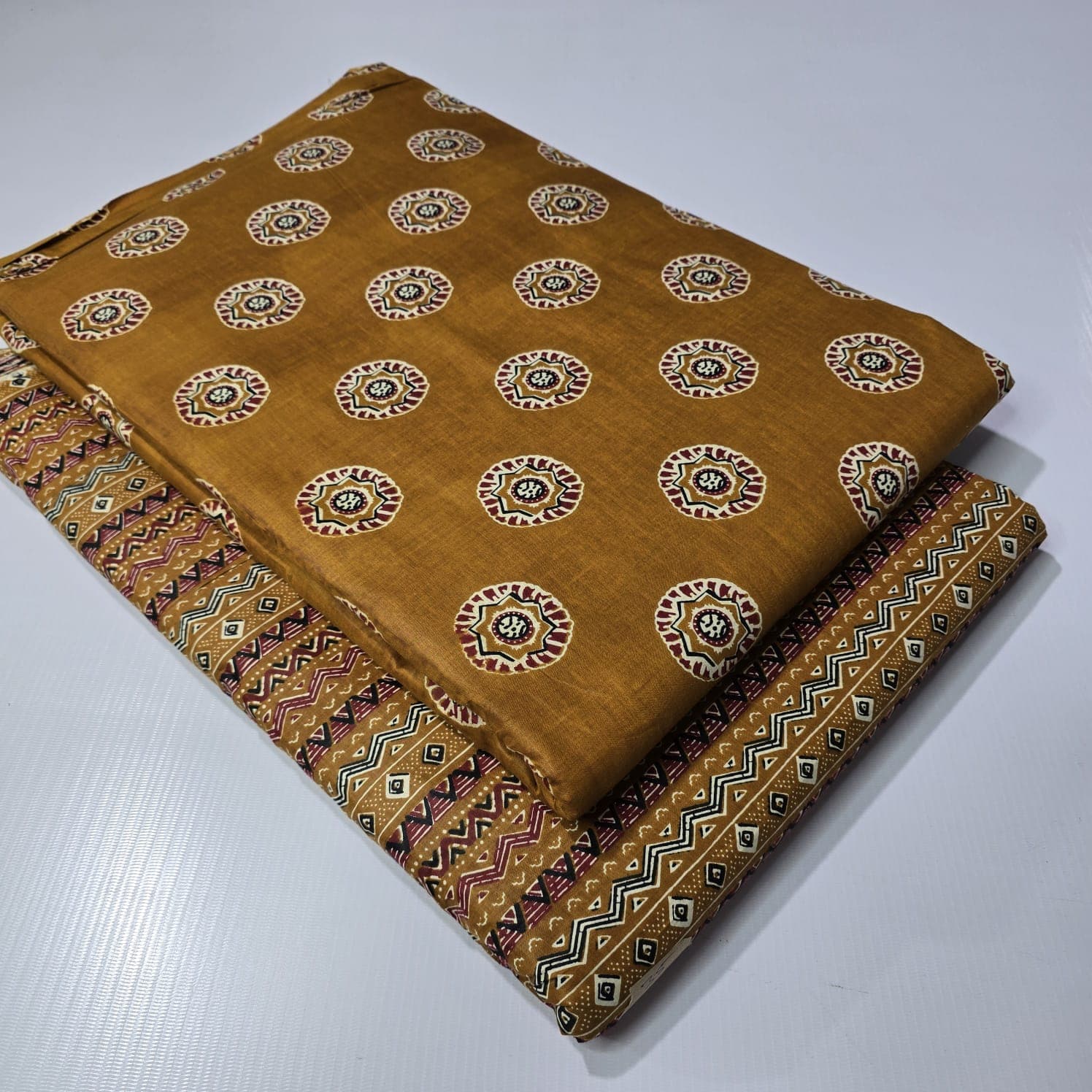 Ajrakh Medallion Dot Cotton — Golden Ochre