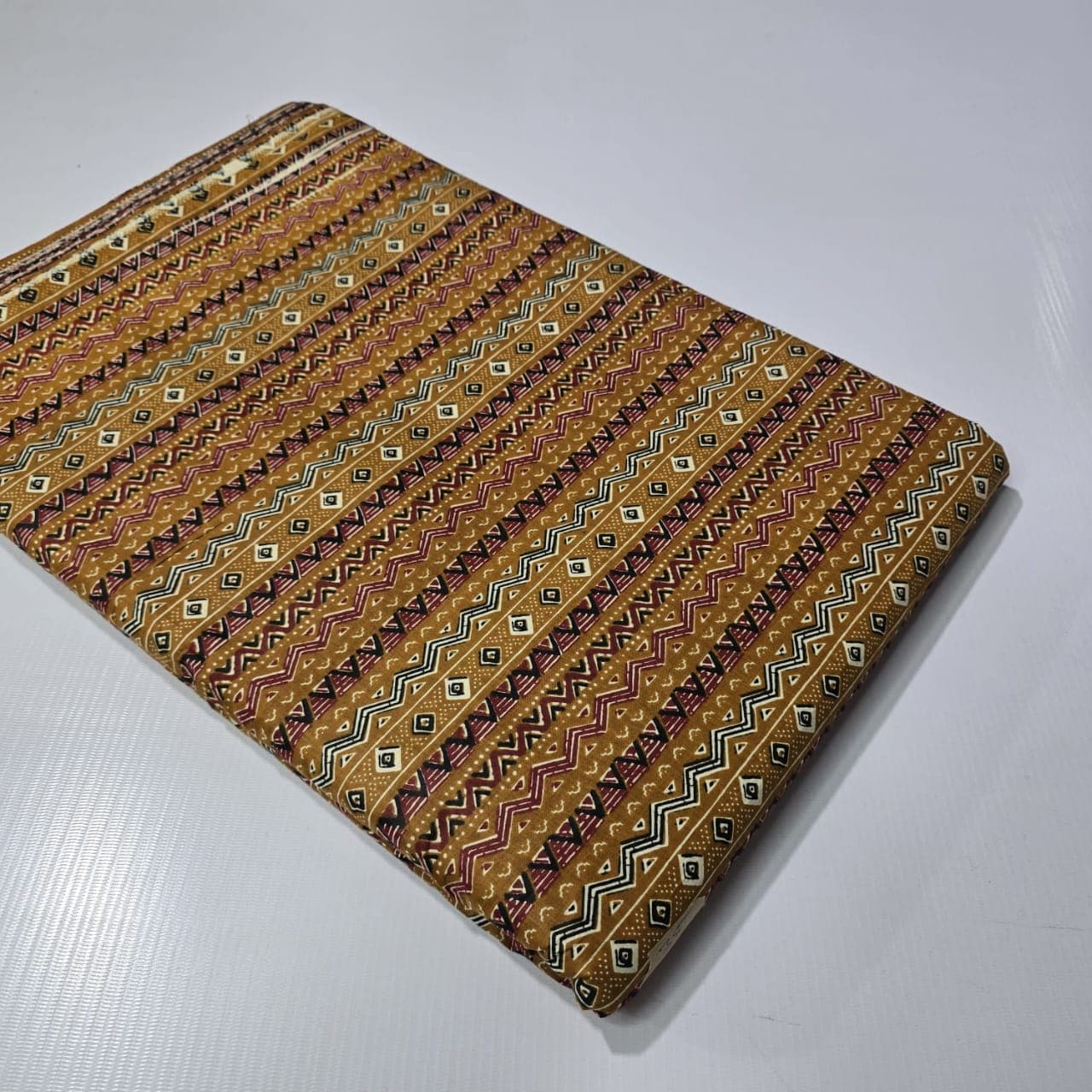 Ajrakh Zigzag Stripe Cotton — Mustard