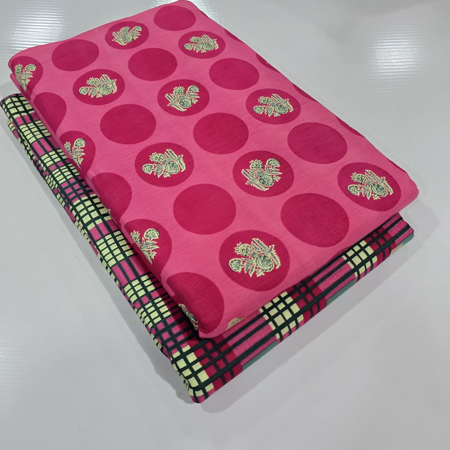 Ajrakh Polka Floral Cotton — Pink