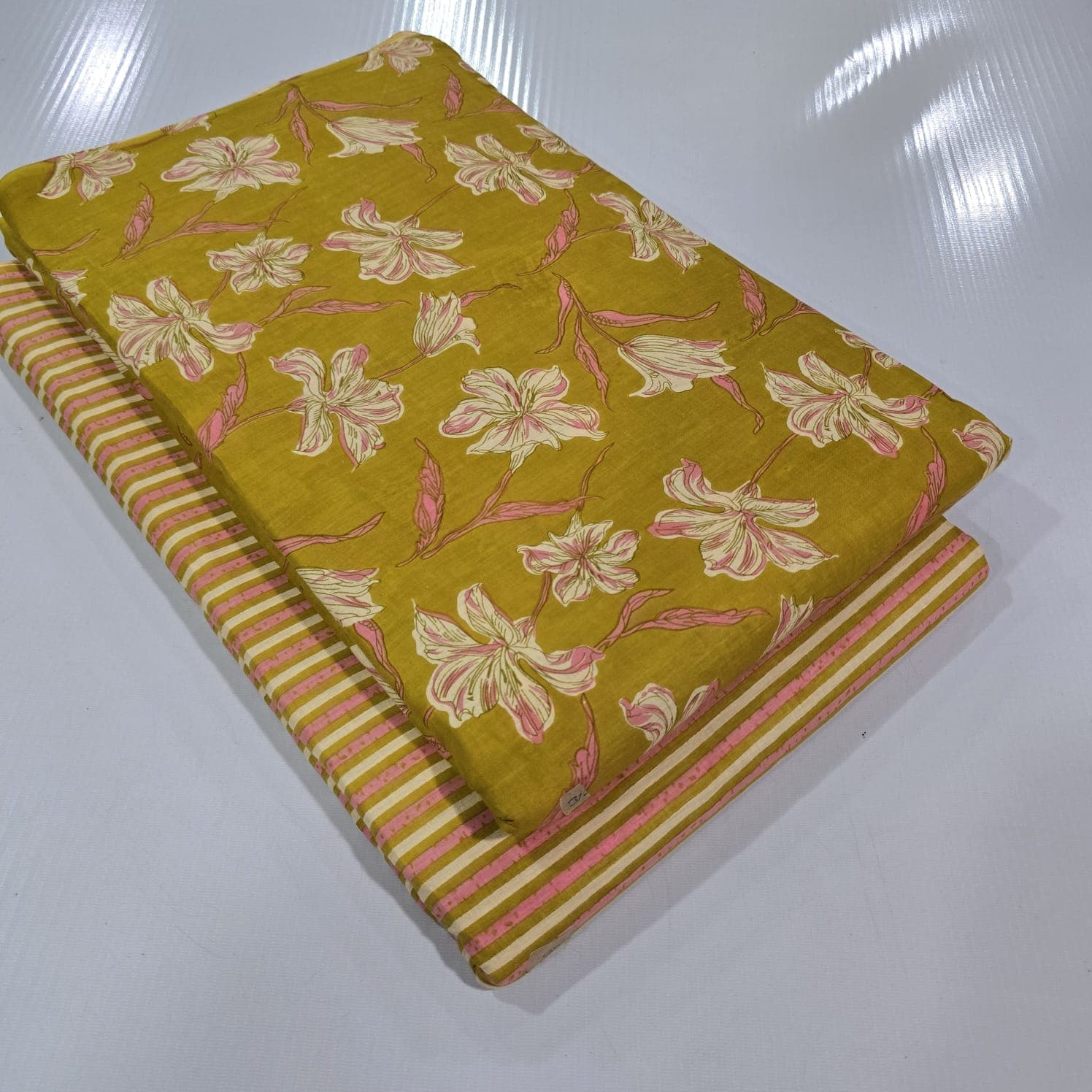 Ajrakh Lily Line Cotton — Mustard