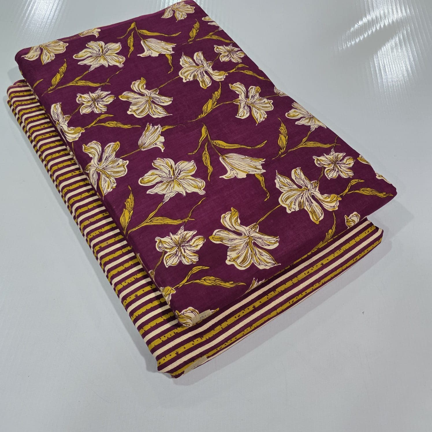 Ajrakh Lily Line Cotton — Plum