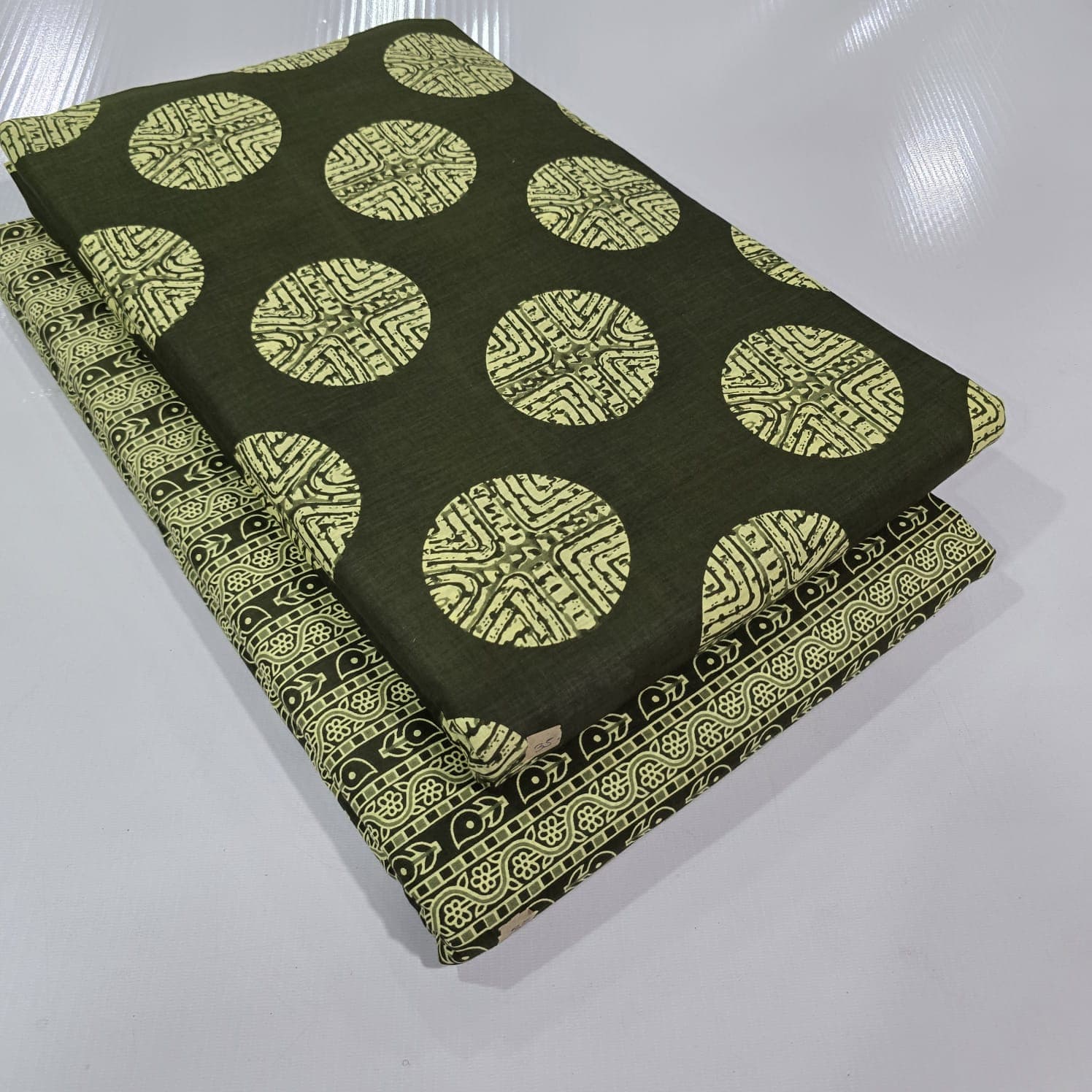 Ajrakh Aztec Medallion Cotton — Olive