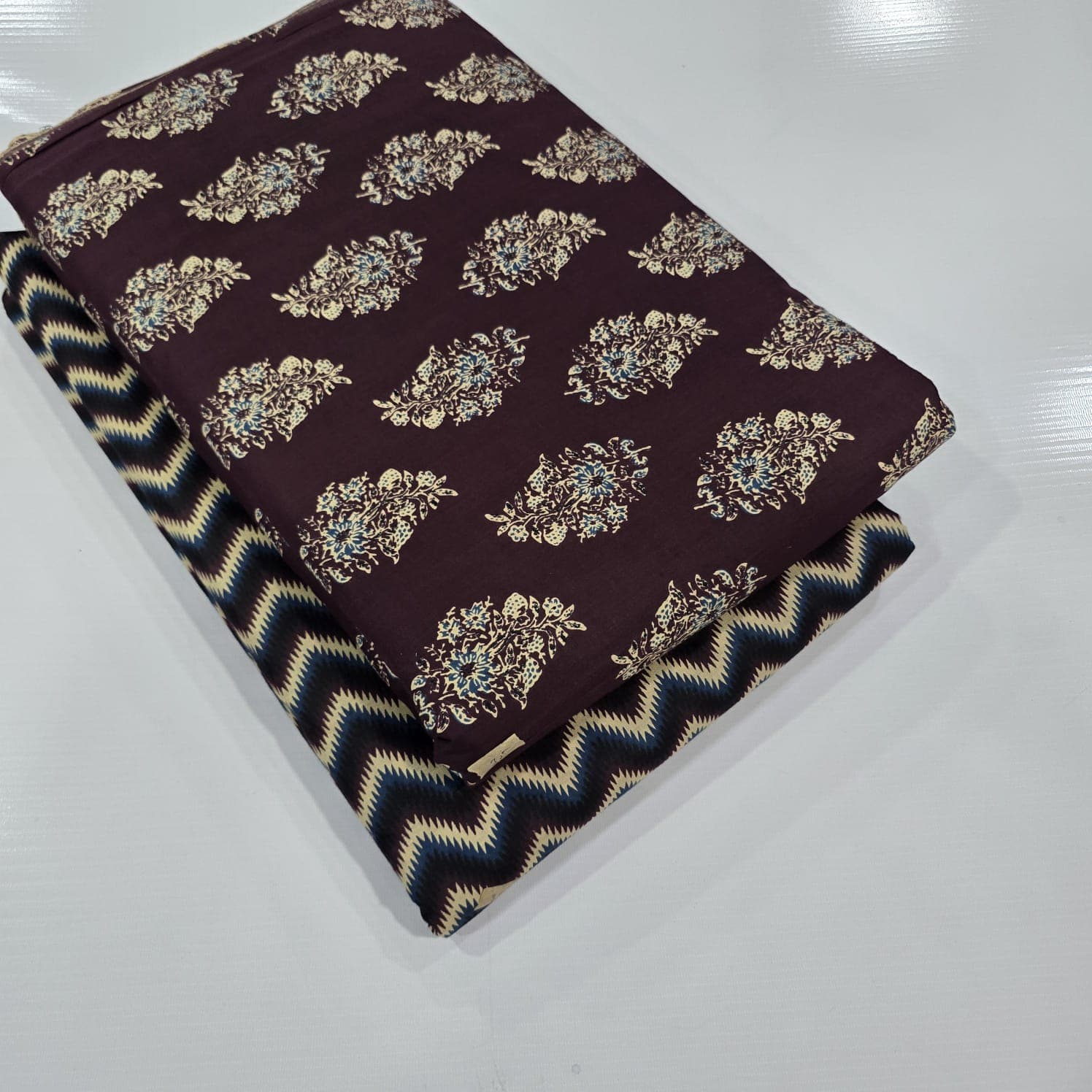 Ajrakh Floral Bouquet Cotton — Plum