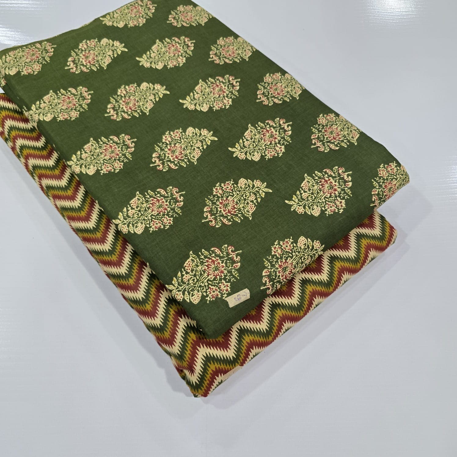 Ajrakh Floral Bouquet Cotton — Olive