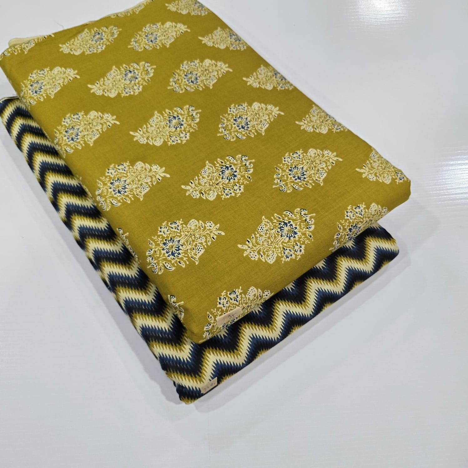 Ajrakh Floral Bouquet Cotton — Mustard