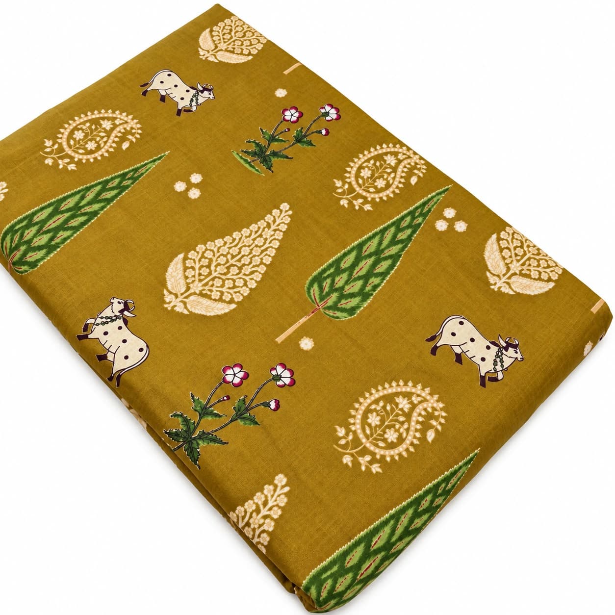 Kalamkari Motif Cotton — Mustard
