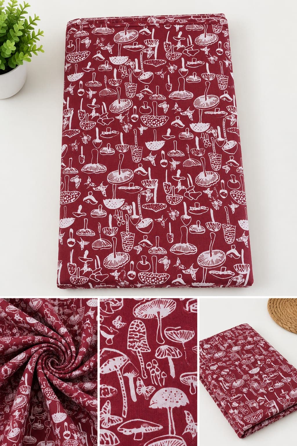 Mushroom Garden Cotton — Maroon